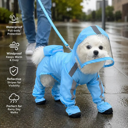 Small Dog Waterproof Puppy Poncho - 1 Count, Classic Solid Full Coverage Coat with Transparent Face Shield, Integrated Foot Covers, Breathable Mesh, Visibility Strips for Rainy Day Outdoor Walking Visibility Boost