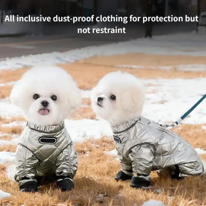 Dog Winter Warm Thermal Locking Jumpsuit - Quilted Traps Body Heat, Waterproof, Windproof, Dustproof, Full Body Cover, Multi-Size Outdoor Pet Coat