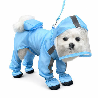 Small Dog Waterproof Puppy Poncho - 1 Count, Classic Solid Full Coverage Coat with Transparent Face Shield, Integrated Foot Covers, Breathable Mesh, Visibility Strips for Rainy Day Outdoor Walking Visibility Boost