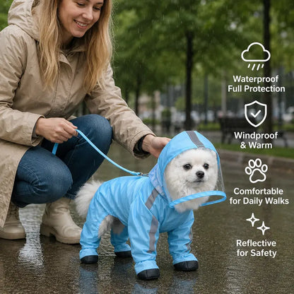 Small Dog Waterproof Puppy Poncho - 1 Count, Classic Solid Full Coverage Coat with Transparent Face Shield, Integrated Foot Covers, Breathable Mesh, Visibility Strips for Rainy Day Outdoor Walking Visibility Boost